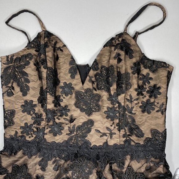 NEW DRESS THE POPULATION Cocktail Dress Black/Nude Size M Tahani Floral Midi - Picture 6 of 9